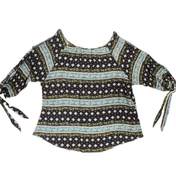 True Light Boho Floral Mixed Print Split Sleeve Cold Shoulder Top Blouse - Picture 2 of 16